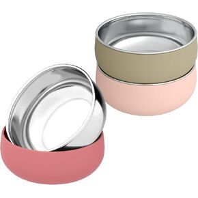 Bella's Friends Stainless Steel and Silicone Baby Bowls 3 Packs 4.3" Kids Feeding,Non-Toxic&Lead-Free&Mess Free Toddler Bowl Set,Dishwasher Safe&Extra Strong Base&Fit Highchar Size,Rose green Khaki