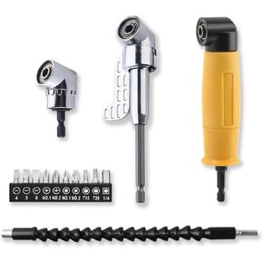 Right Angle Drill Attachment set with Flexible Drill Bit Extension and Transport Box - Drill Attachments with 90 Degree Drill Attachment and Right Angle Screwdriver - Extension