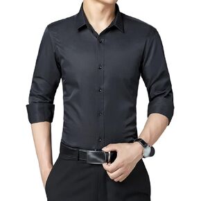 Long Sleeve Stylish Shirts for Men Solid Color Lightweight Slim Shirts Classic Business Button Down Dress Shirt