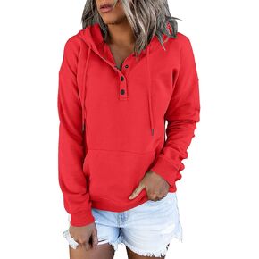 DGHM-JLMY Fashion Women's Solid Color Hoodie Sweatshirt Tops Long Sleeve Casual Drawstring Button Down Pullover with Pocket