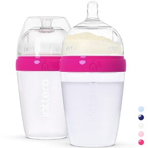 Inttero 9oz Pink Formula Dispenser Anti-Colic Baby Bottles - 2 Pack/Medium Flow (Modern Pink) — Formula Container to go Dispenser on The go — PopYummy Mixie Baby Brezz
