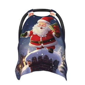 Merry Christmas Santa Baby Car Seat Canopy Cover, Multi Use Breathable Nursing Breastfeeding Covers for Mom Soft Stroller Sun Shade Newborn Shower Gift