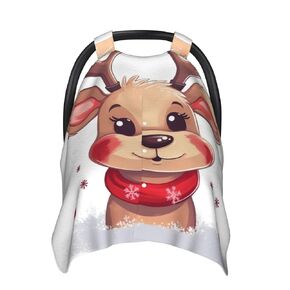 Cute Xmas Reindeer Baby Car Seat Canopy Cover, Multi Use Breathable Nursing Breastfeeding Covers for Mom Soft Stroller Sun Shade Newborn Shower Gift