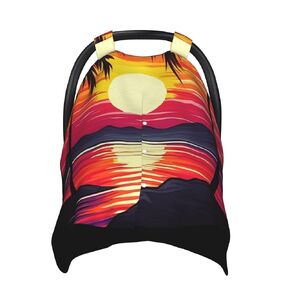 Palm Tree Sunset Design Baby Car Seat Canopy Cover, Multi Use Breathable Nursing Breastfeeding Covers for Mom Soft Stroller Sun Shade Newborn Shower Gift