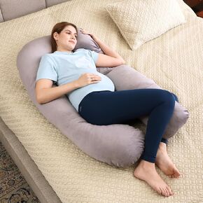 Gynaecologist ENDORSED U Shaped Full Body Maternity Pillow for Sleeping - Unbreakable Zipper & Removable Cover - Support for Legs, Belly, Back & Side Sleeping, Grey