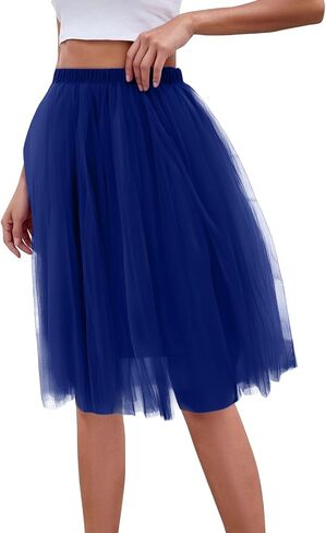 Womens Underskirts for Cosplay Elastic Ruffle Tutu Skirt Party Tulle Elegant Midi Skirt Lightweight A-Line Petticoat in Saudi Arabia