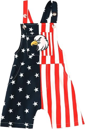 Toddler Baby Boy Girl 4th Of July Outfit Star Stripe Overalls Suspender Shorts Bib Pants Jumpsuit Kids Summer Clothes in Saudi Arabia