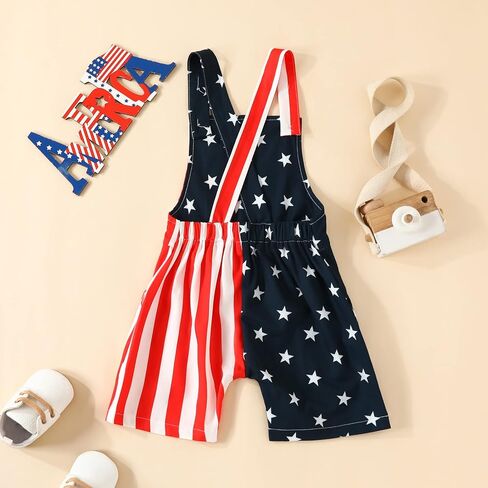 Toddler Baby Boy Girl 4th Of July Outfit Star Stripe Overalls Suspender Shorts Bib Pants Jumpsuit Kids Summer Clothes in Saudi Arabia