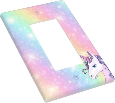 Unicorn Rainbow Cute Decorator Light Switch or Receptacle Outlet Wall Plate Cartoon Single Rocker Wallplate Size 1-Gang 4.50" x 2.76" in Saudi Arabia