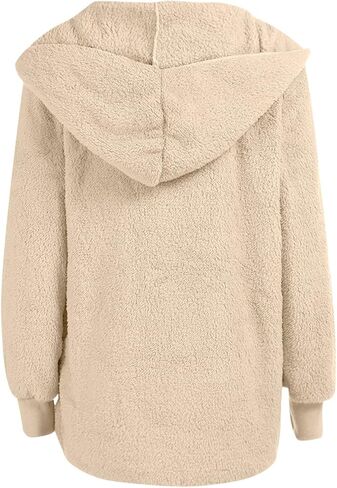 Womens Oversized Sherpa Jacket Baggy Fluffy Fuzzy Hoodie Jackets Comfy Plush Open Front Cardigan Outwear with Pockets in Saudi Arabia