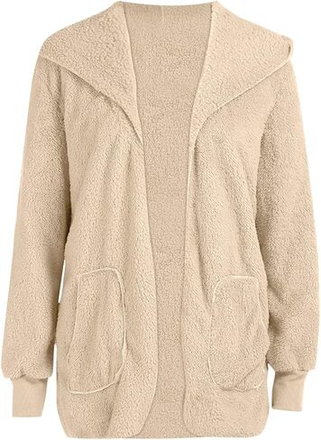 Womens Oversized Sherpa Jacket Baggy Fluffy Fuzzy Hoodie Jackets Comfy Plush Open Front Cardigan Outwear with Pockets in Saudi Arabia