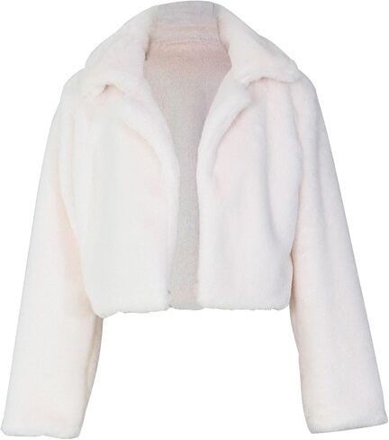JEKE-DG Women's Stylish Solid Notch Lapel Coats Long Sleeve Cropped Cardigan Warm Sweater Faux Fur Soft Winter Outerwear in Saudi Arabia