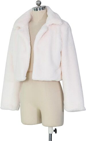 JEKE-DG Women's Stylish Solid Notch Lapel Coats Long Sleeve Cropped Cardigan Warm Sweater Faux Fur Soft Winter Outerwear in Saudi Arabia