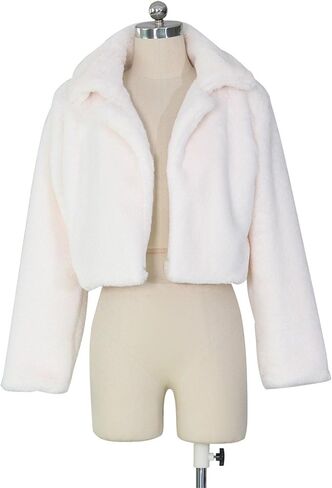 JEKE-DG Women's Stylish Solid Notch Lapel Coats Long Sleeve Cropped Cardigan Warm Sweater Faux Fur Soft Winter Outerwear in Saudi Arabia