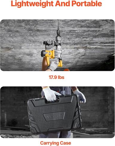 VEVOR Demolition Jack Hammer, 1400W Electric Jackhammer Heavy Duty, 2900 BPM Jack Hammer Concrete Breaker, with 1 Point Chisel, 1 Flat Chisel, Storage Case, Gloves and Goggles, for Demolition in Saudi Arabia