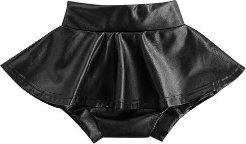 VISGOGO Kids Baby Girls Shorts Skirts Outfits Solid PU Leather Ruffles High Waist Mini Skirts in Saudi Arabia