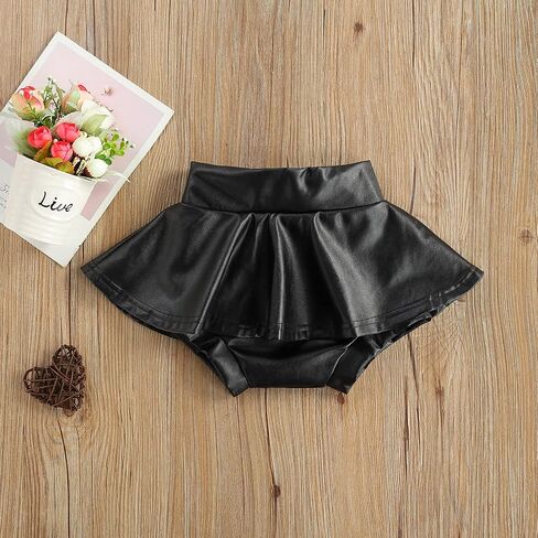 VISGOGO Kids Baby Girls Shorts Skirts Outfits Solid PU Leather Ruffles High Waist Mini Skirts in Saudi Arabia