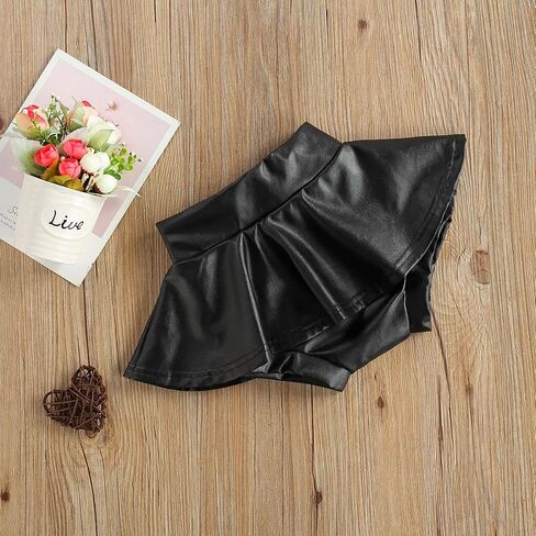 VISGOGO Kids Baby Girls Shorts Skirts Outfits Solid PU Leather Ruffles High Waist Mini Skirts in Saudi Arabia