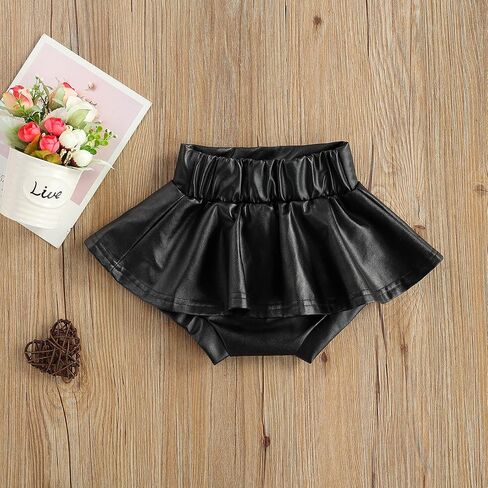VISGOGO Kids Baby Girls Shorts Skirts Outfits Solid PU Leather Ruffles High Waist Mini Skirts in Saudi Arabia