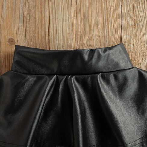 VISGOGO Kids Baby Girls Shorts Skirts Outfits Solid PU Leather Ruffles High Waist Mini Skirts in Saudi Arabia