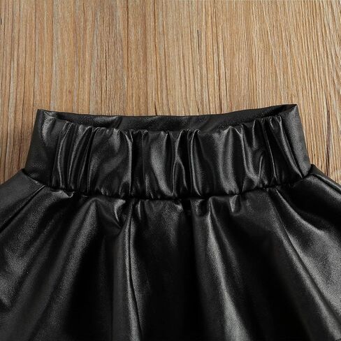 VISGOGO Kids Baby Girls Shorts Skirts Outfits Solid PU Leather Ruffles High Waist Mini Skirts in Saudi Arabia