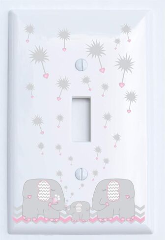 Pink Dandelion Elephant Single Toggle Light Switch Plates Covers Elephant Nursery Wall Decor (Pink Parent Single Toggle) in Saudi Arabia