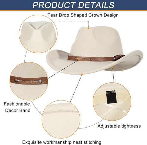 قبعة رعاة البقر من GEMVIE للرجال والنساء كلاسيكية قابلة للسحق بحافة رعاة البقر وإبزيم حزام رعاة البقر الغربي وقبعة راعية البقر in Kuwait