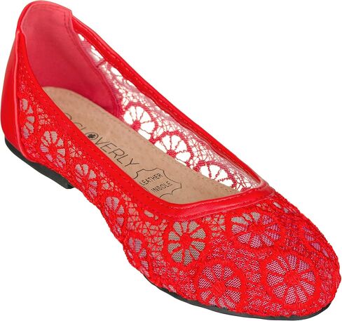 CLOVERLAY Women's Ballet Shoe Floral Breathable Crochet Lace Ballet Flats (10, White) in Saudi Arabia