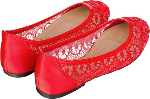CLOVERLAY Women's Ballet Shoe Floral Breathable Crochet Lace Ballet Flats (10, White) in Saudi Arabia