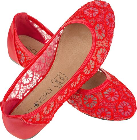 CLOVERLAY Women's Ballet Shoe Floral Breathable Crochet Lace Ballet Flats (10, White) in Saudi Arabia