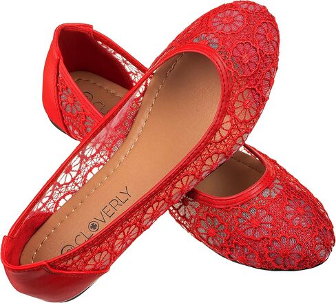 CLOVERLAY Women's Ballet Shoe Floral Breathable Crochet Lace Ballet Flats (10, White) in Saudi Arabia