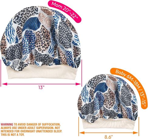 Red by Kiss 2-in-1 Mommy & Me Satin Bonnet Sleep Cap for Adult and Babies, Soft, Stretchy, and Safe, Protects Fragile Hair from Frizz & Breakage, Friction Bald Spots (Animal Prints, 6-18M) in Saudi Arabia