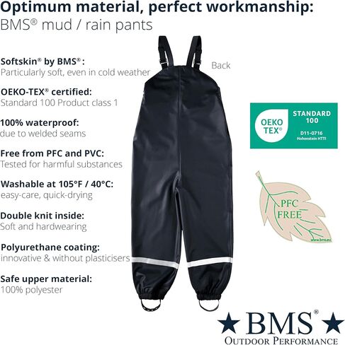 BMS® rain Pants for Children, mud Pants, 100% Waterproof, Skin-Friendly and softskin, Oeko-Tex, Durable for Girls and Boys in Saudi Arabia
