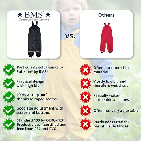 BMS® rain Pants for Children, mud Pants, 100% Waterproof, Skin-Friendly and softskin, Oeko-Tex, Durable for Girls and Boys in Saudi Arabia