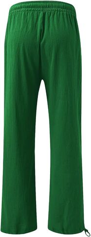 Women's Elastic High Waisted Linen Pants Drawstring Wide Leg Palazzo Pant Comfy Lounge Beach Trousers with Pocket in Saudi Arabia