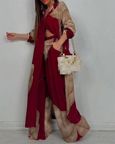 Women's V-Neck Patchwork Printed Top and Pants Commuting Casual Suit Summer Casual Floral Print Top Wide Leg Pant Suit in Saudi Arabia