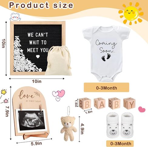 9 PCS Adpressed Agrencerces ، تشمل أحذية Baby Babysuit Board Board Board و Sign Sign Surprise إعلان مفاجئ لـ Grandparents Partner Family Family (White Come-Soon-Grey Shoe) in Kuwait