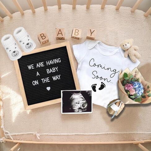 9 PCS Adpressed Agrencerces ، تشمل أحذية Baby Babysuit Board Board Board و Sign Sign Surprise إعلان مفاجئ لـ Grandparents Partner Family Family (White Come-Soon-Grey Shoe) in Kuwait