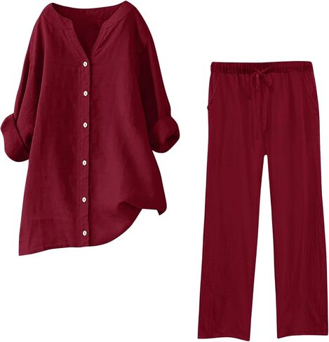 Linen Set For Women 2 Piece Summer Outfits Plus Size Short Sleeve Graphic Tees Capri Pants Lounge Matching Sets in Saudi Arabia
