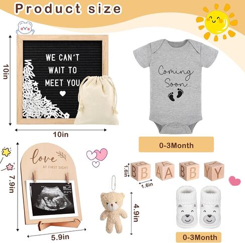 9 PCS Adpressed Agrencerces ، تشمل أحذية Baby Babysuit Board Board Board و Sign Sign Surprise إعلان مفاجئ لـ Grandparents Partner Family Family (White Come-Soon-Grey Shoe) in Kuwait