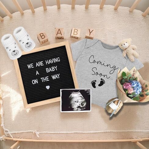 9 PCS Adpressed Agrencerces ، تشمل أحذية Baby Babysuit Board Board Board و Sign Sign Surprise إعلان مفاجئ لـ Grandparents Partner Family Family (White Come-Soon-Grey Shoe) in Kuwait