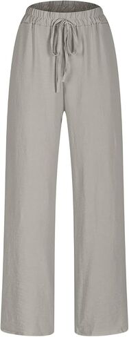 Women's High Waist Elastic Waist Lounge Pant Solid Color Cotton Linen Casual Pant Lightweight Thin Beach Trousers in Saudi Arabia