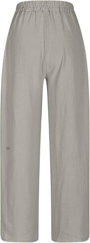 Women's High Waist Elastic Waist Lounge Pant Solid Color Cotton Linen Casual Pant Lightweight Thin Beach Trousers in Saudi Arabia
