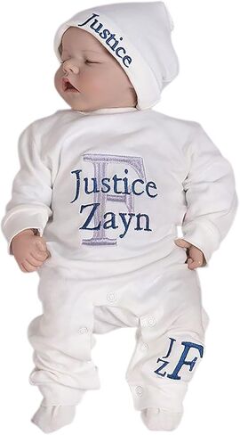 Personalized Baby Romper Hospital Gown Newborn Baby Coming Home Outfit with Custom Embroidery Name and Initial Infant Baby Sleeper Set Sleepwear Gift for Baby Shower (Style A) in Saudi Arabia
