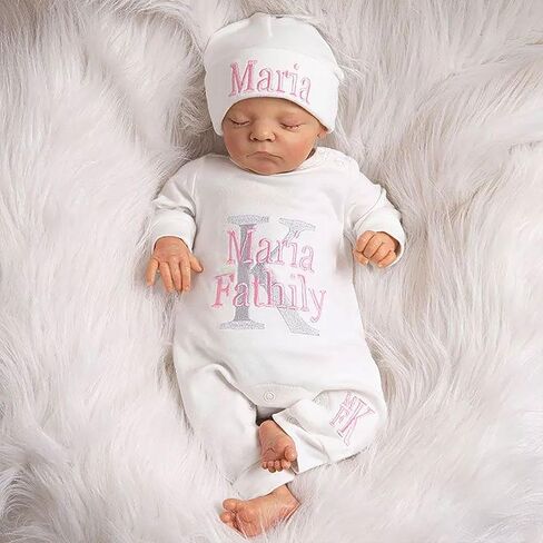 Personalized Baby Romper Hospital Gown Newborn Baby Coming Home Outfit with Custom Embroidery Name and Initial Infant Baby Sleeper Set Sleepwear Gift for Baby Shower (Style A) in Saudi Arabia
