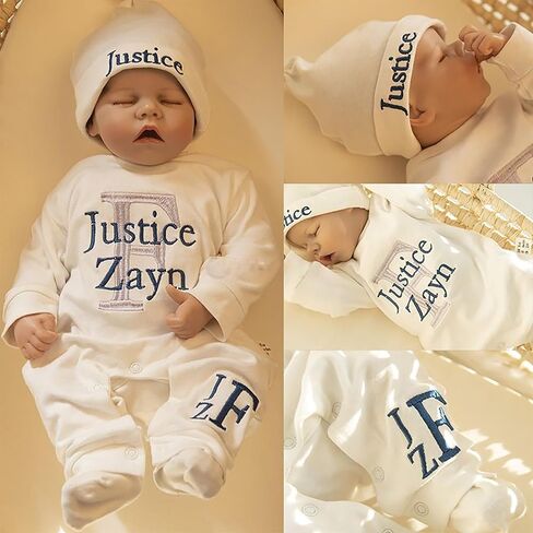 Personalized Baby Romper Hospital Gown Newborn Baby Coming Home Outfit with Custom Embroidery Name and Initial Infant Baby Sleeper Set Sleepwear Gift for Baby Shower (Style A) in Saudi Arabia