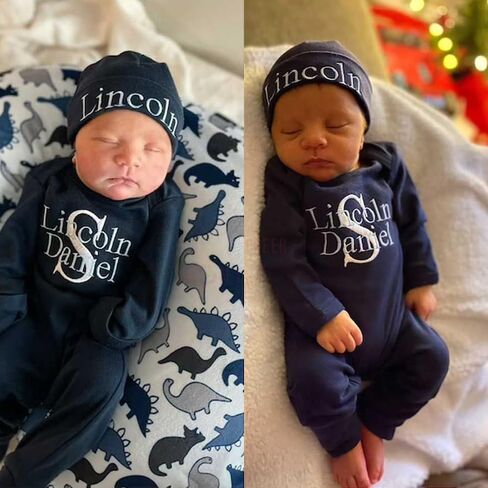 Personalized Baby Romper Hospital Gown Newborn Baby Coming Home Outfit with Custom Embroidery Name and Initial Infant Baby Sleeper Set Sleepwear Gift for Baby Shower (Style A) in Saudi Arabia