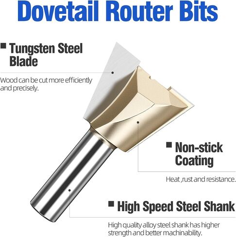جهاز التوجيه Devetail Bit 1/2 "Shank 1-3/8" DIA TUNGSTEN CARBIDE 14.5 درجة النجارة المفصل بالتوابل نصف أعمى من خلال بتات توابل لمفاصل صندوق الخزانة على الخشب in Kuwait