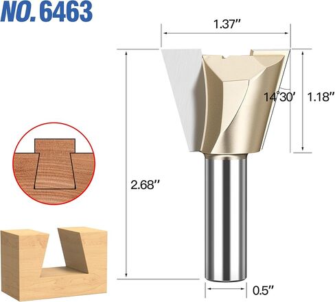جهاز التوجيه Devetail Bit 1/2 "Shank 1-3/8" DIA TUNGSTEN CARBIDE 14.5 درجة النجارة المفصل بالتوابل نصف أعمى من خلال بتات توابل لمفاصل صندوق الخزانة على الخشب in Kuwait