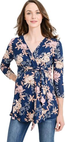 Women's Maternity and Nurisng Blouse Tops - Front Tie Belt, 3/4 Sleeve, V-Neck, Breastfeeding in Saudi Arabia